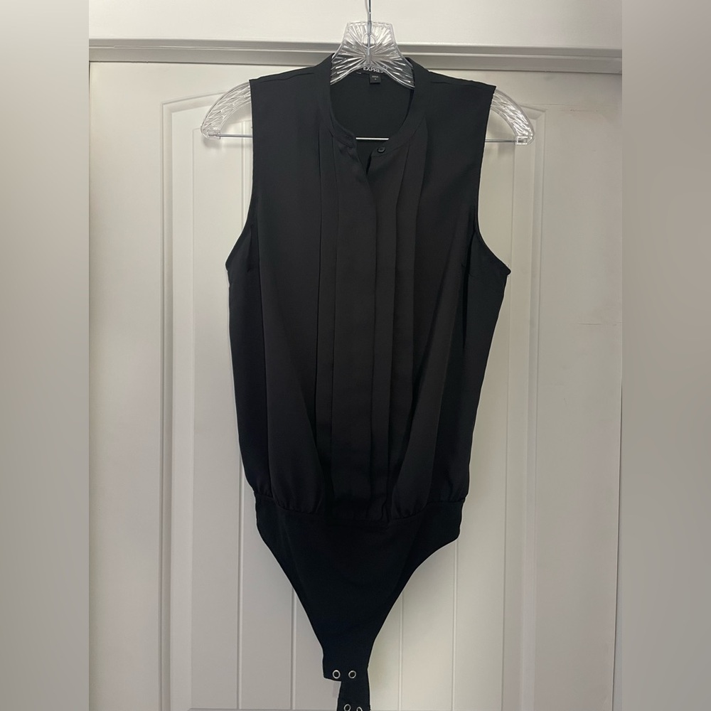 Express Black Sleeveless Pleated Bodysuit